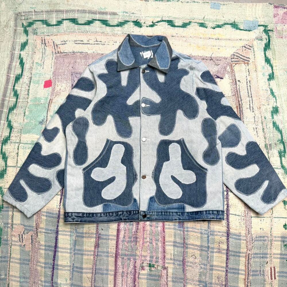 Custom upcycled patchwork denim jacket size large
